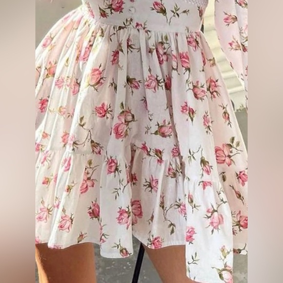 Full Size Floral V-Neck Long Sleeve Mini Dress Plus Size - Picture 2 of 7